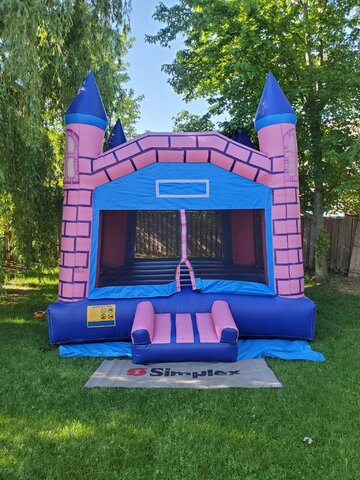 Medieval castle-themed bounce house